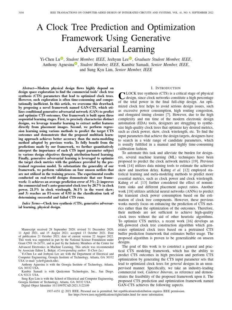 GAN-CTS: Optimizing Clock Tree Synthesis | PDF | Machine Learning ...