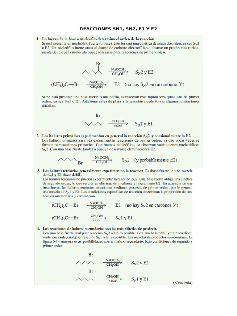 Reacciones Sn1, Sn2, E1 y E2 | PDF