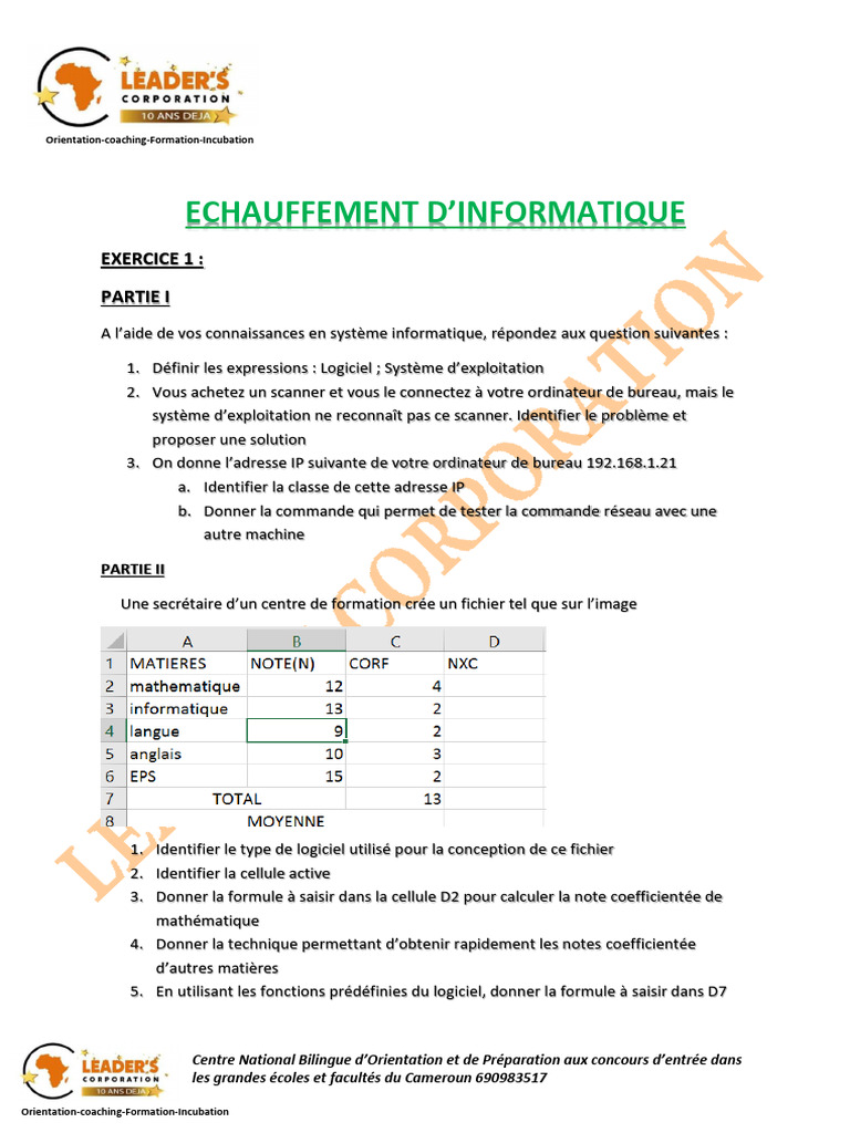 Exercices d'informatique et de programmation | PDF | Informatique ...