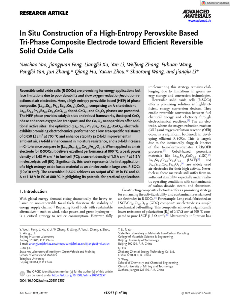 High-Entropy Perovskite for Solid Oxide Cells | PDF | Electrochemistry ...