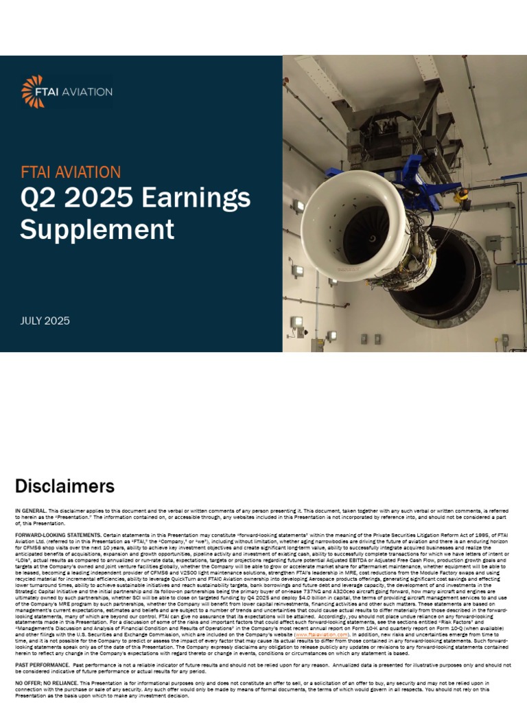 FTAI Aviation Q2 2025 Earnings Report | PDF | Mergers And Acquisitions ...