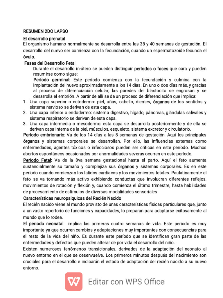Resumen 2do Lapso | PDF | Teoría de apego | Infantes