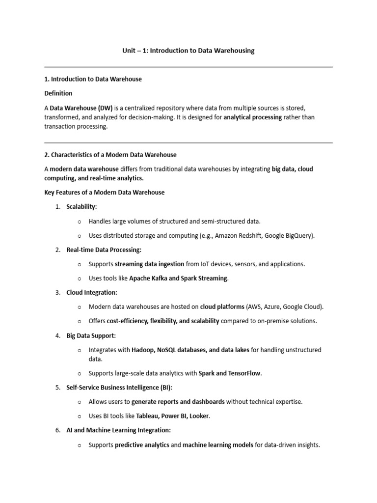 Unit I DW | PDF | Data Warehouse | Cloud Computing