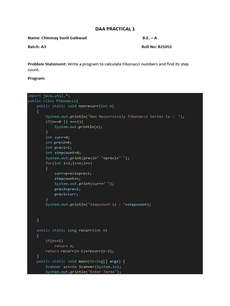 Java Program for Fibonacci Calculation | PDF