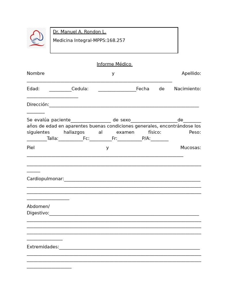 Plantilla de Informe Médico | PDF | Medicina