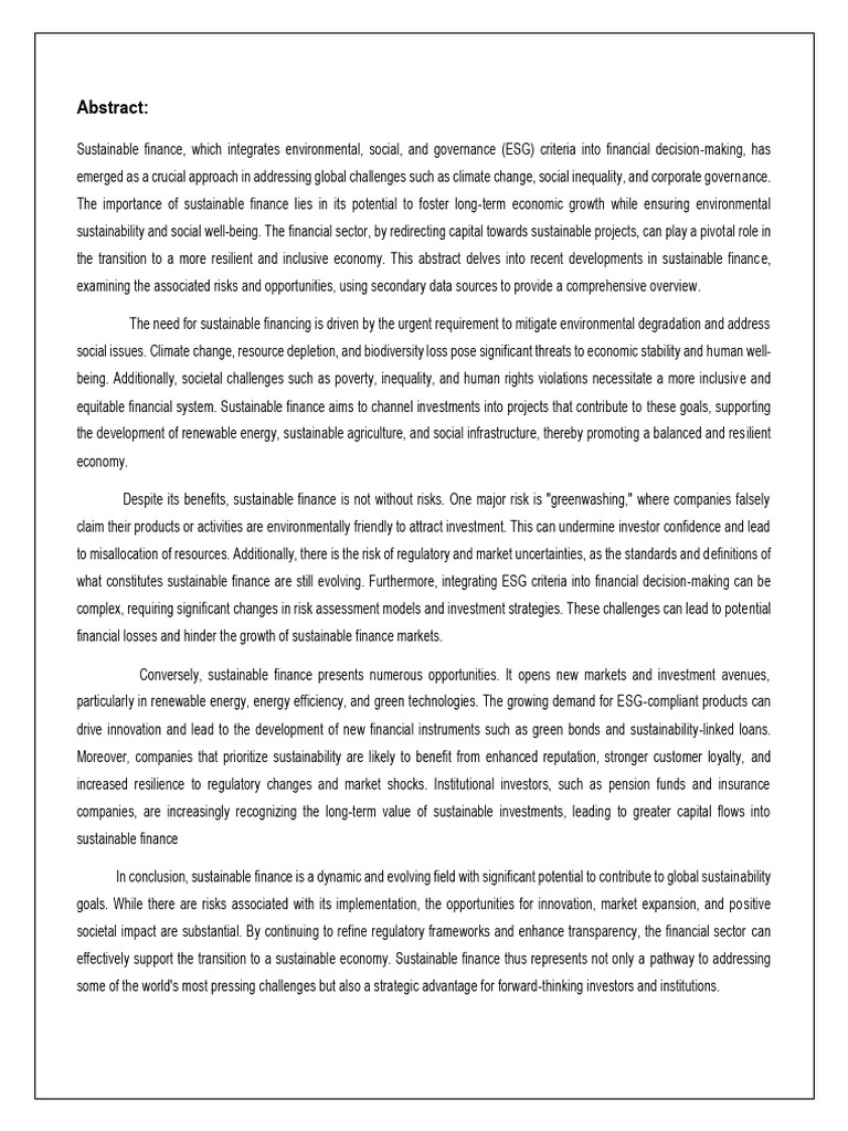 Sustainable Finance: Risks and Opportunities | PDF | Sustainability ...