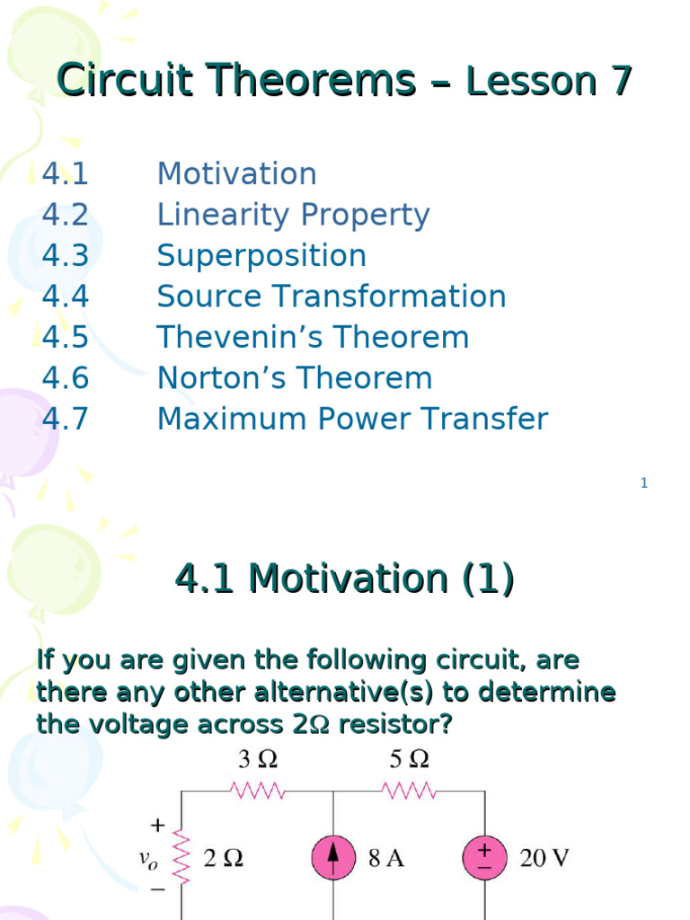 Circuit Theorems Overview and Applications | PDF | Electrical Network ...
