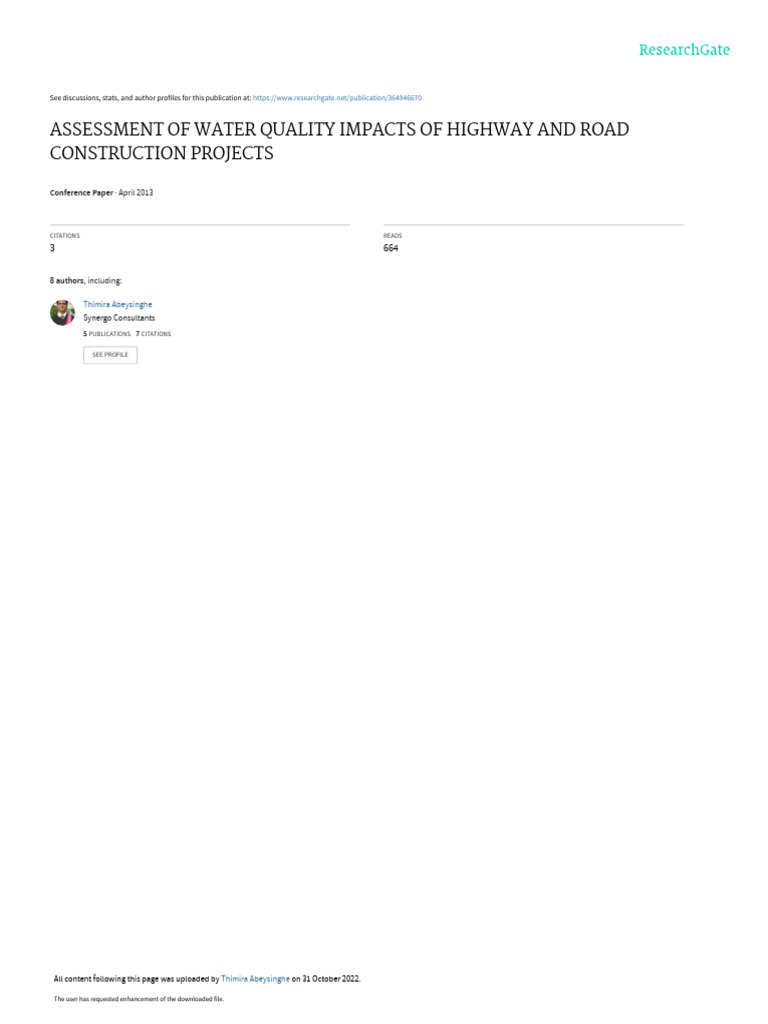 Water Quality Impacts of Road Construction | PDF | Principal Component ...