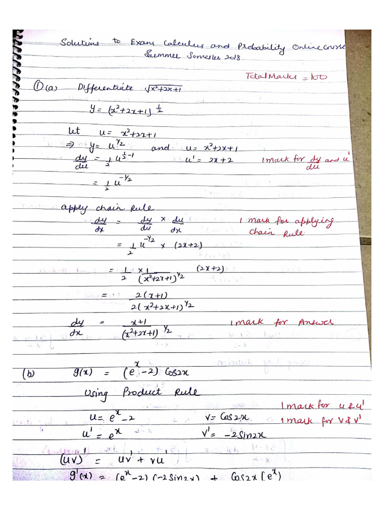 Solutions To Exam Summer Semester - 2018 | PDF