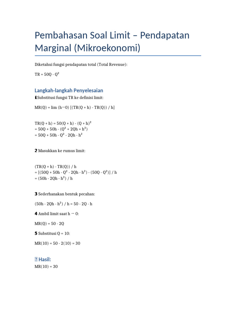 Limit Pendapatan Marginal Mikroekonomi | PDF