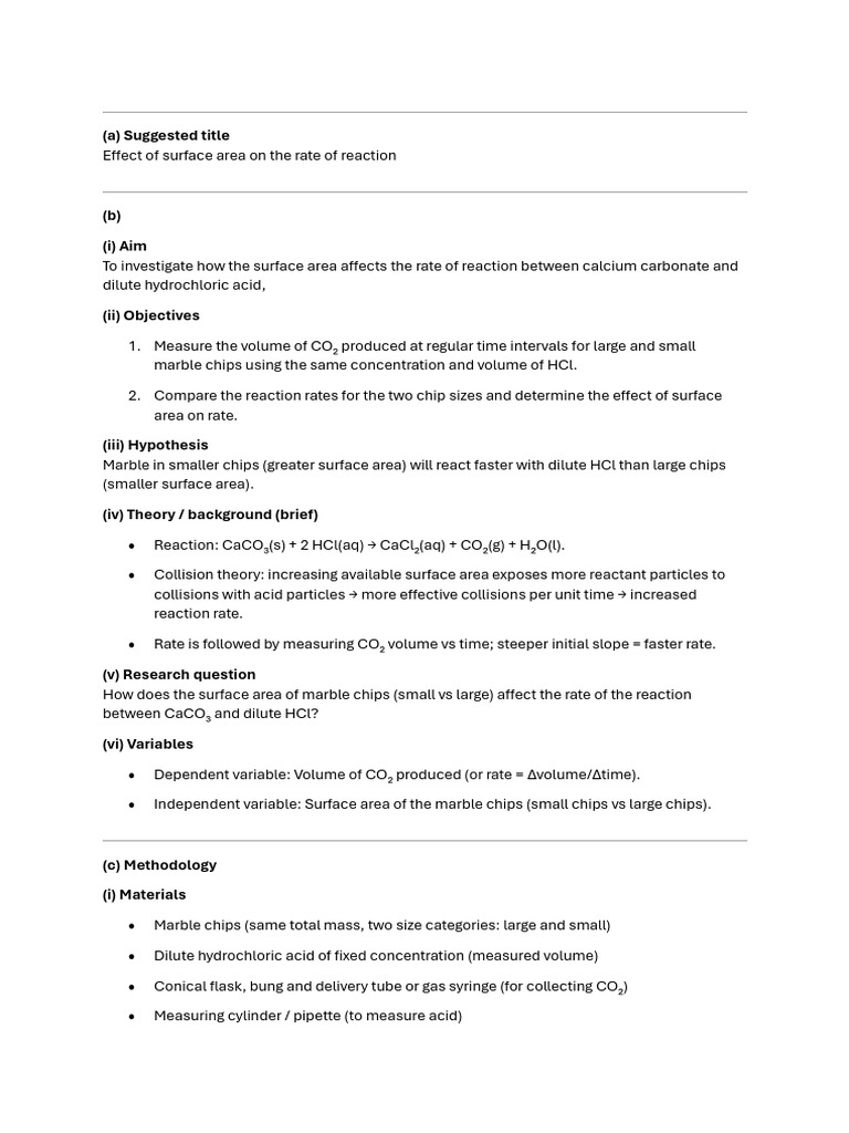 Marking Key, Surface Area - 070825 | PDF | Reaction Rate | Hydrochloric ...