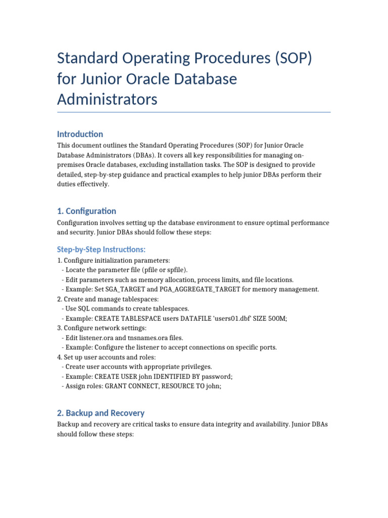 SOP for Junior Oracle DBAs Management | PDF | Databases | Backup