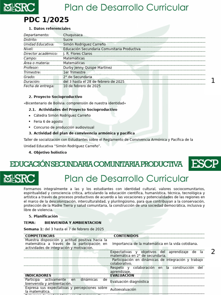 2° de SEC. PDC - ESCP - 2025 | PDF | Aprendizaje | Cognición