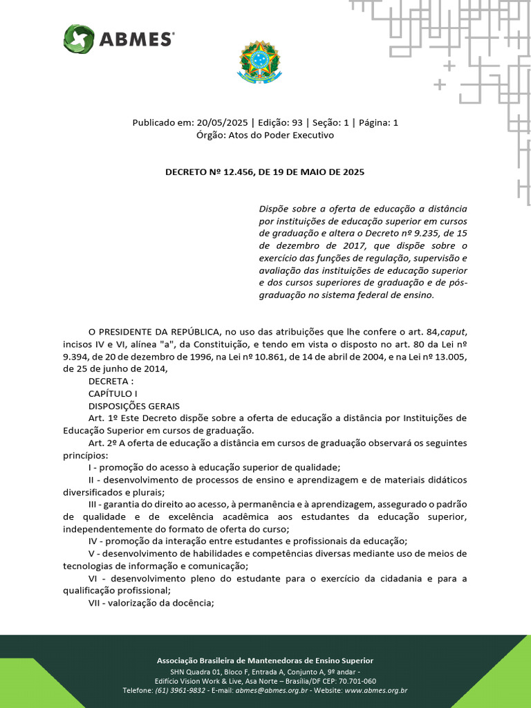 Decreto 12.456/2025: EaD no Brasil | PDF | Educação à distância | Pedagogia