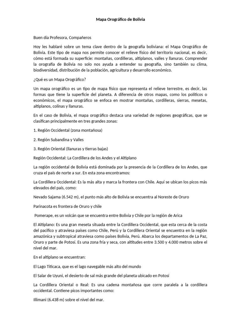 Mapa Orográfico de Bolivia | PDF | Andes | Bolivia