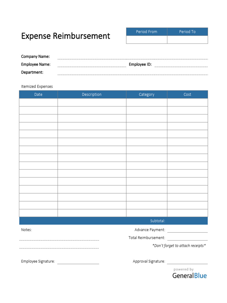 Blue Expense Reimbursement Form | PDF