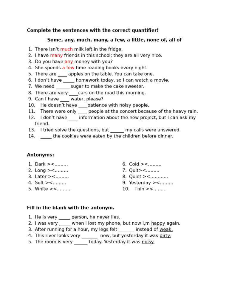 Fill in the Quantifier Exercise | PDF