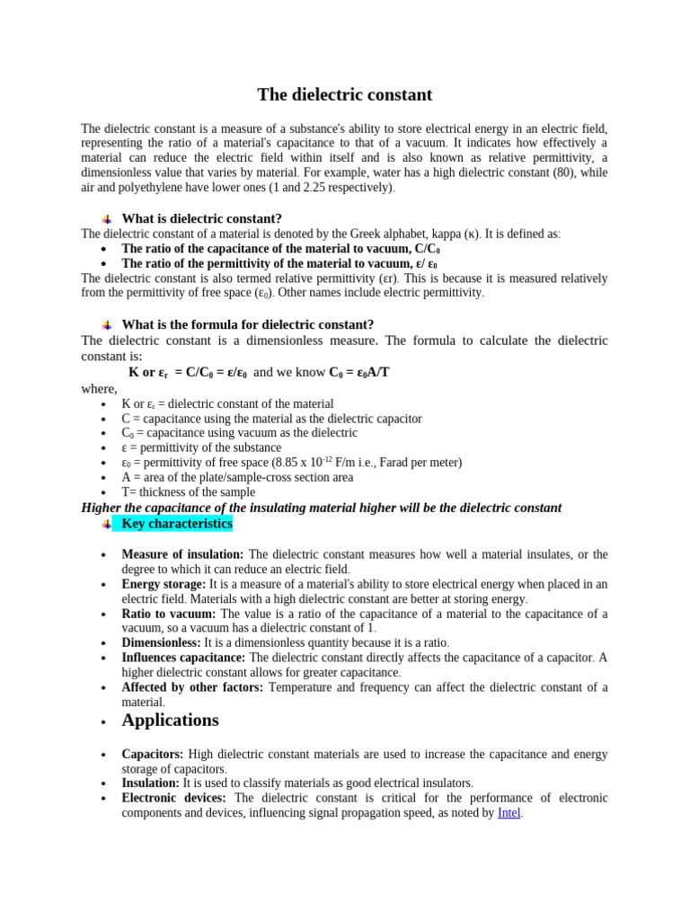 Understanding Dielectric Constant and Applications | PDF ...