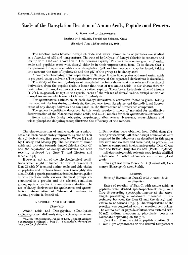 Dansylation of Amino Acids Study | PDF | Proteins | Amino Acid