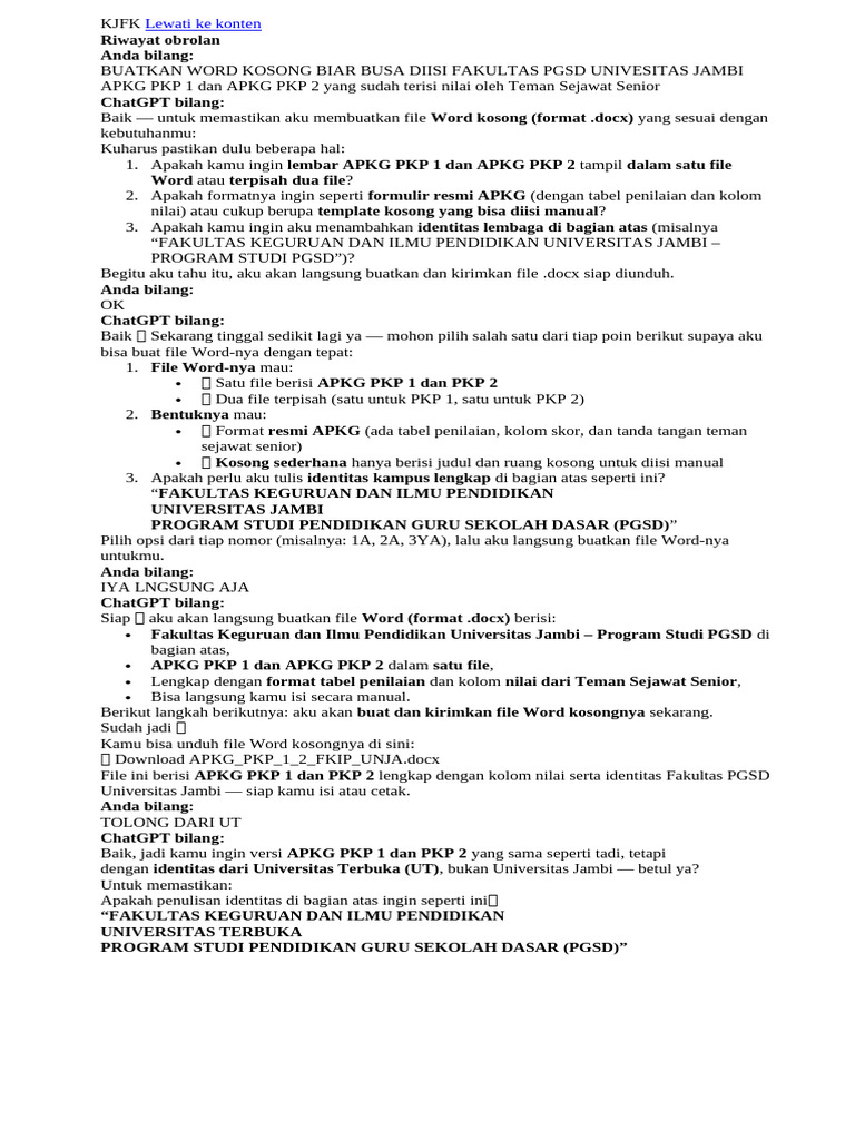 Template APKG PKP 1 & 2 Universitas Terbuka | PDF