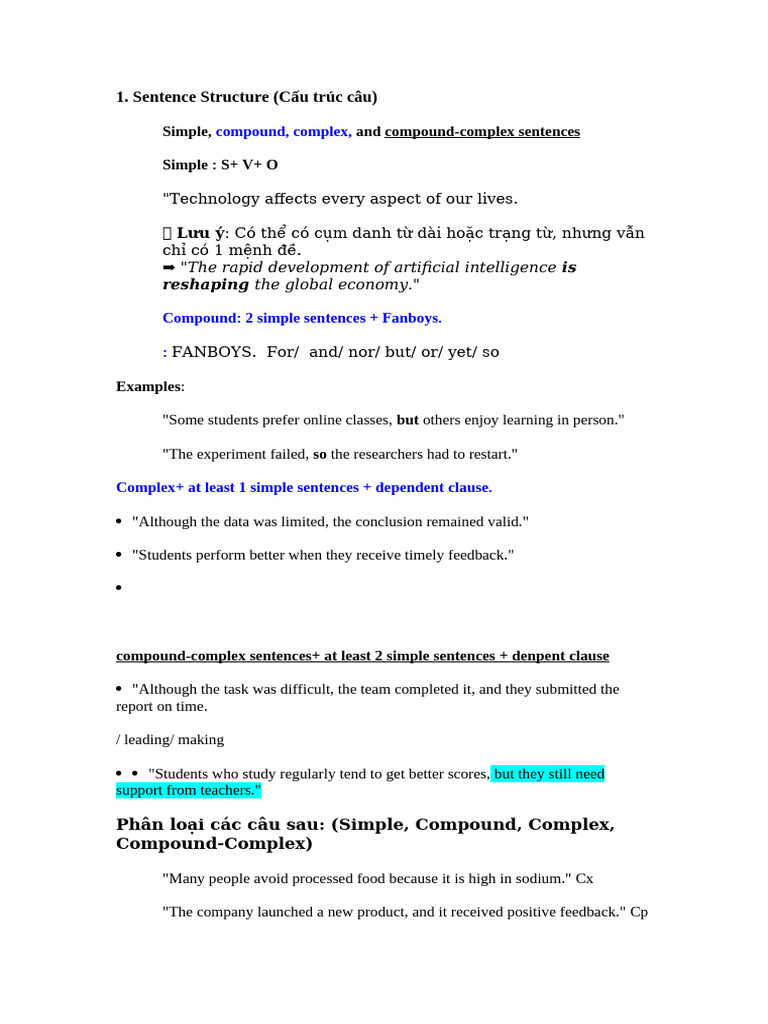 Sentence Structure and Grammar Guide | PDF | Verb | Grammar
