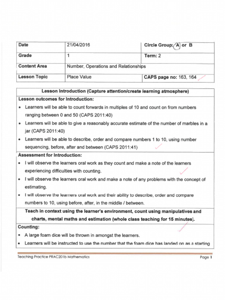 Example of EXCELLENT FP Maths Lesson Plan (Place Value) | PDF
