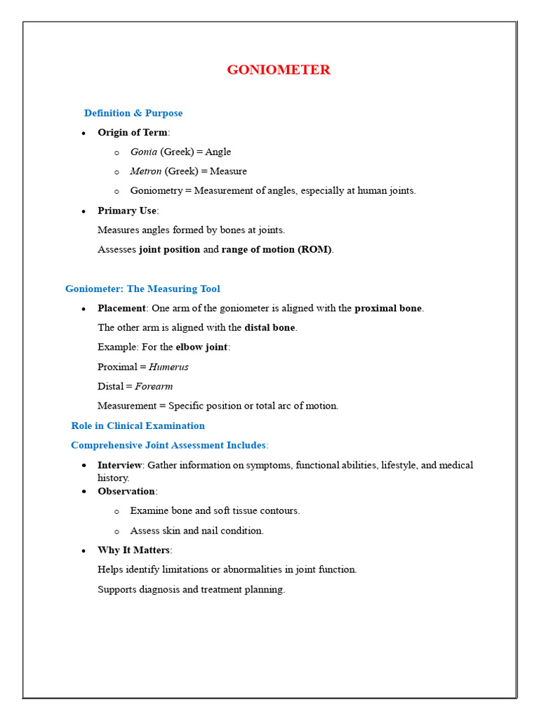 Goniometer: Joint Measurement Guide | PDF | Anatomical Terms Of Motion ...