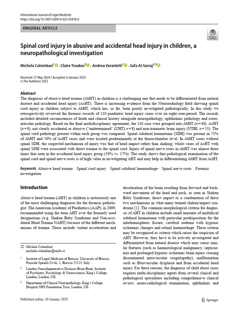 Spinal Cord Injury in Abusive and Accidental Head Injury in Children A ...