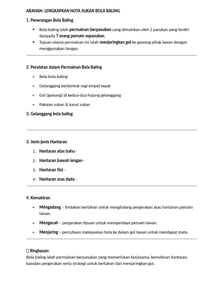 Latihan Nota Bola Baling PJPK f2 | PDF