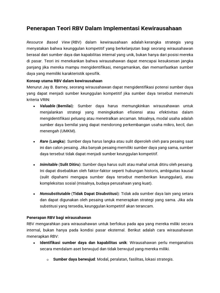 RBV dalam Kewirausahaan: Keunggulan Kompetitif | PDF