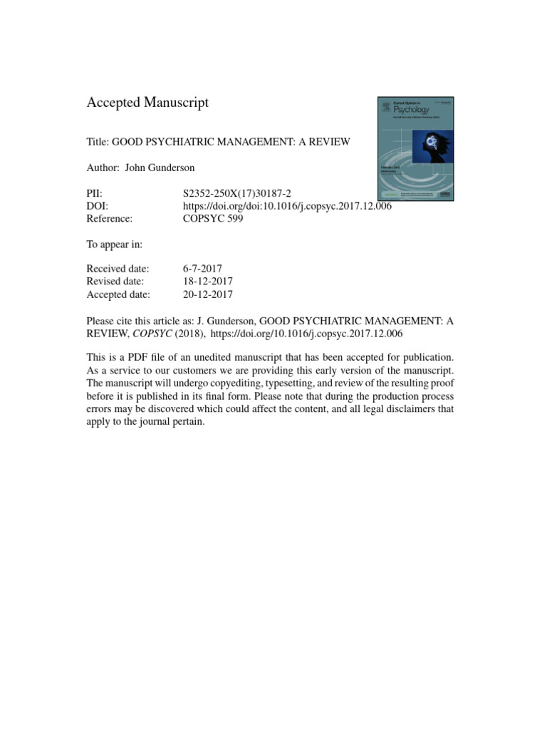 Good Psychiatric Management for BPD | PDF | Borderline Personality ...