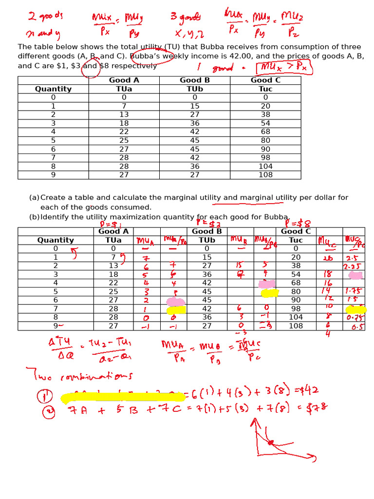 Bubba's Utility Analysis for Goods A, B, C | PDF