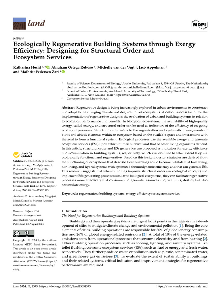 Regenerative Building Systems & Exergy Efficiency | PDF | Exergy | Ecology