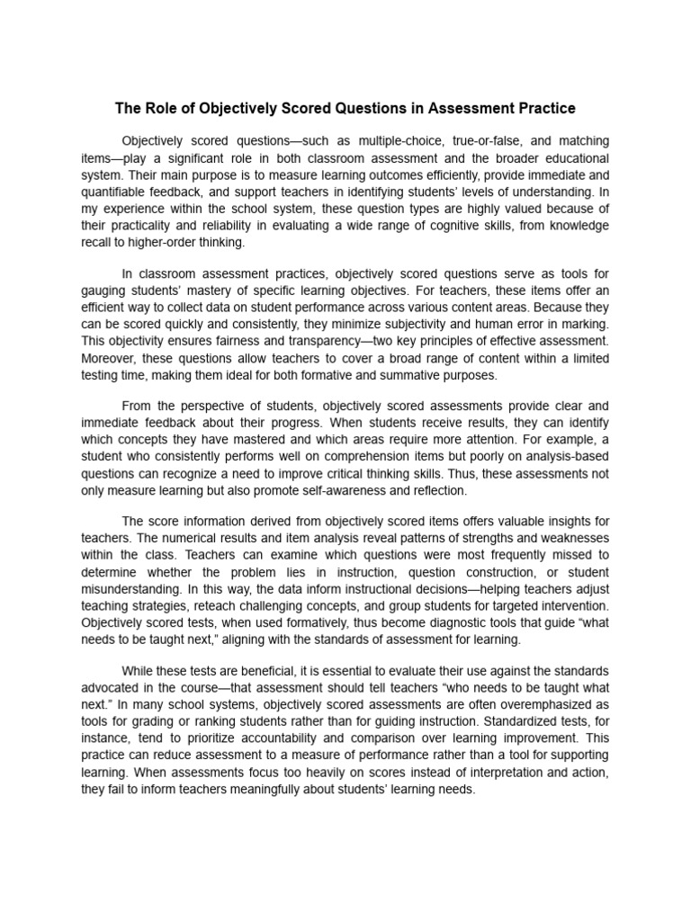 Importance of Objectively Scored Questions | PDF | Educational ...
