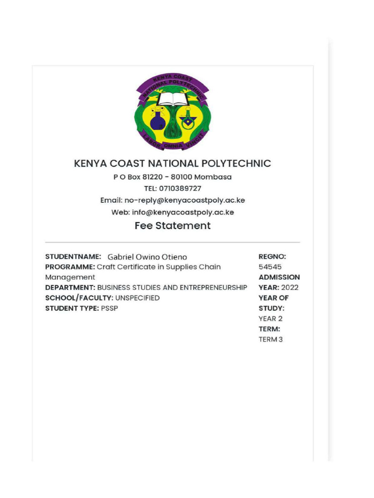 Kenya Coast National Polytechnic Gabriel | PDF