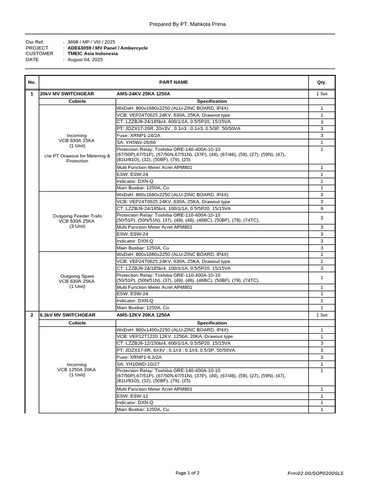 MV Switchgear Specifications for TMEIC | PDF | Power Engineering ...