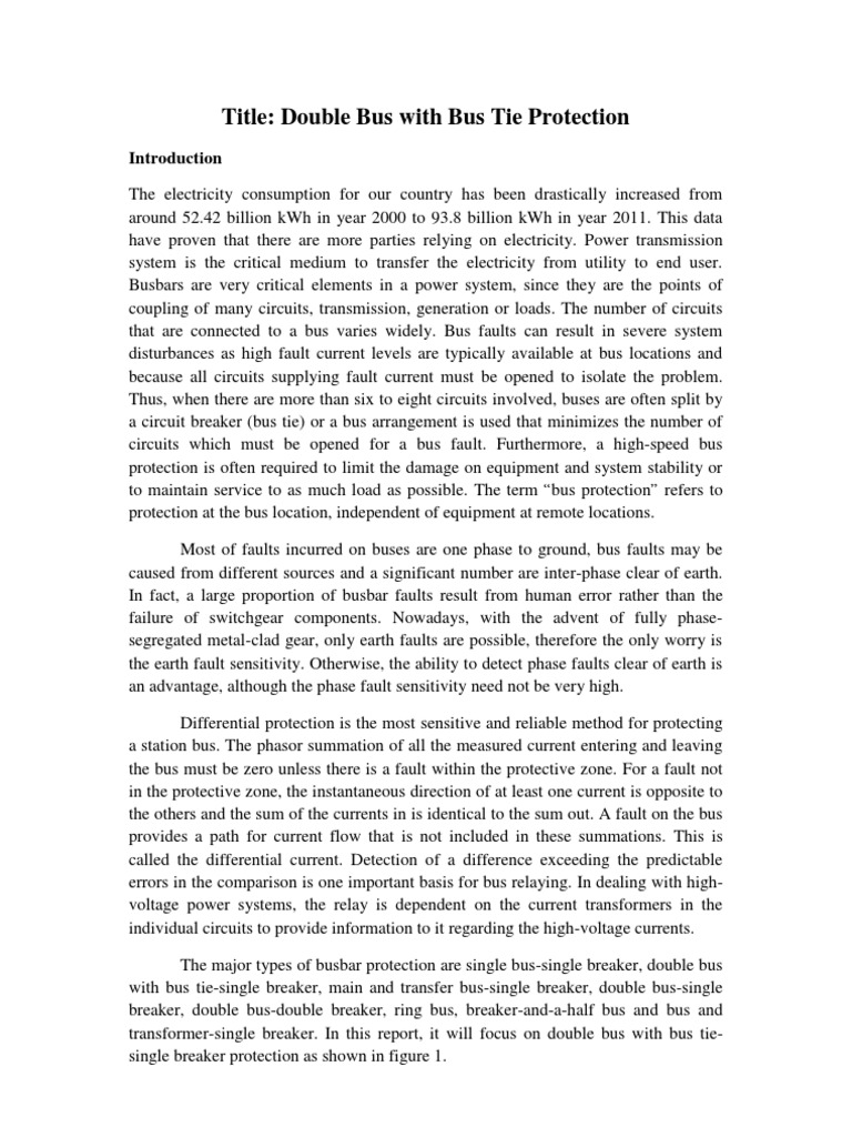 Double Bus With Bus Tie Protection | PDF | Electrical Substation ...