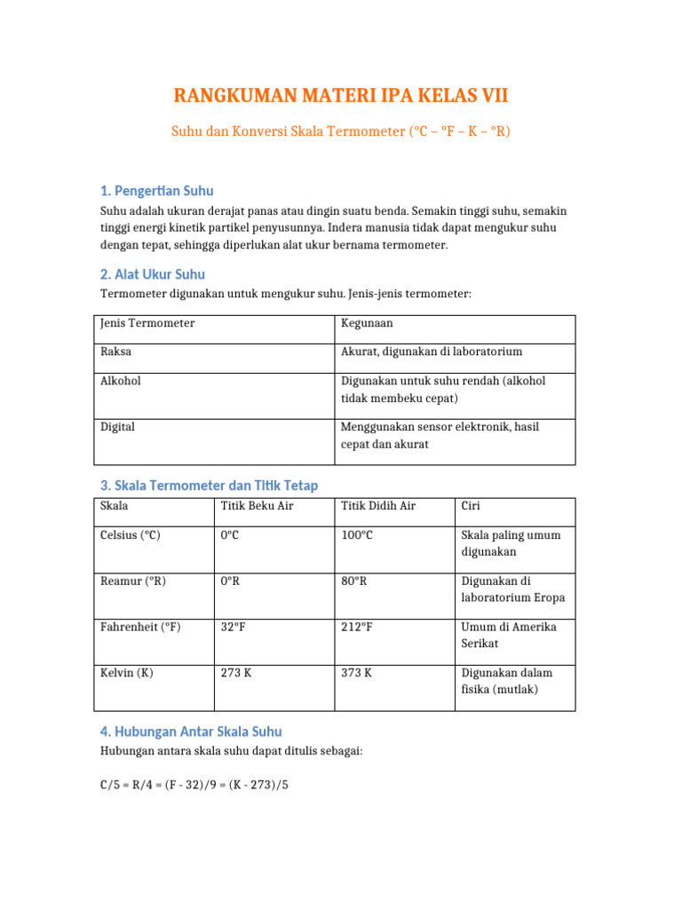Konversi Skala Suhu dan Termometer | PDF