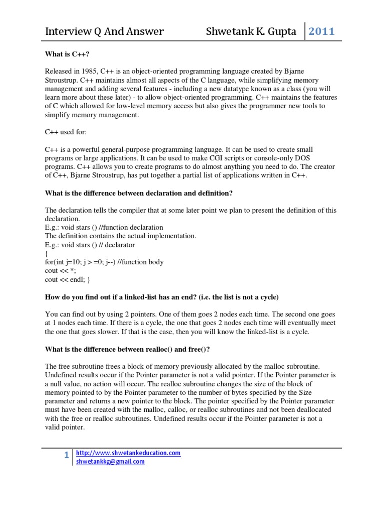 C++ Interview Questions and Answers | PDF | Method (Computer ...