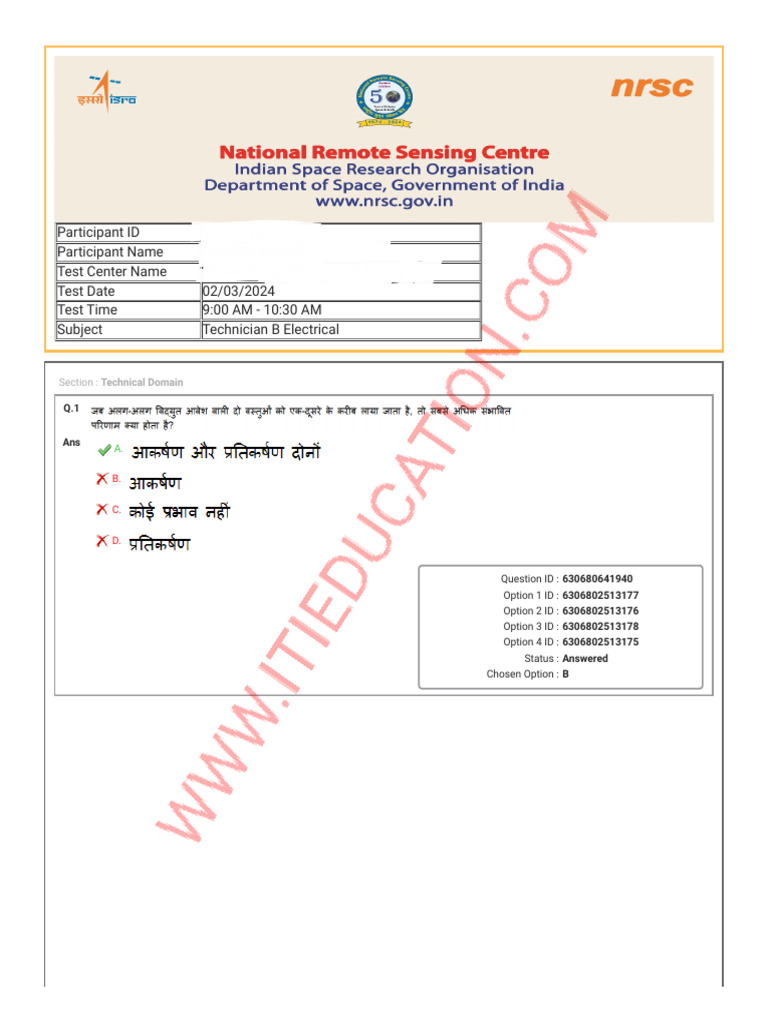 Isro NRSC Electrician Paper 3 | PDF