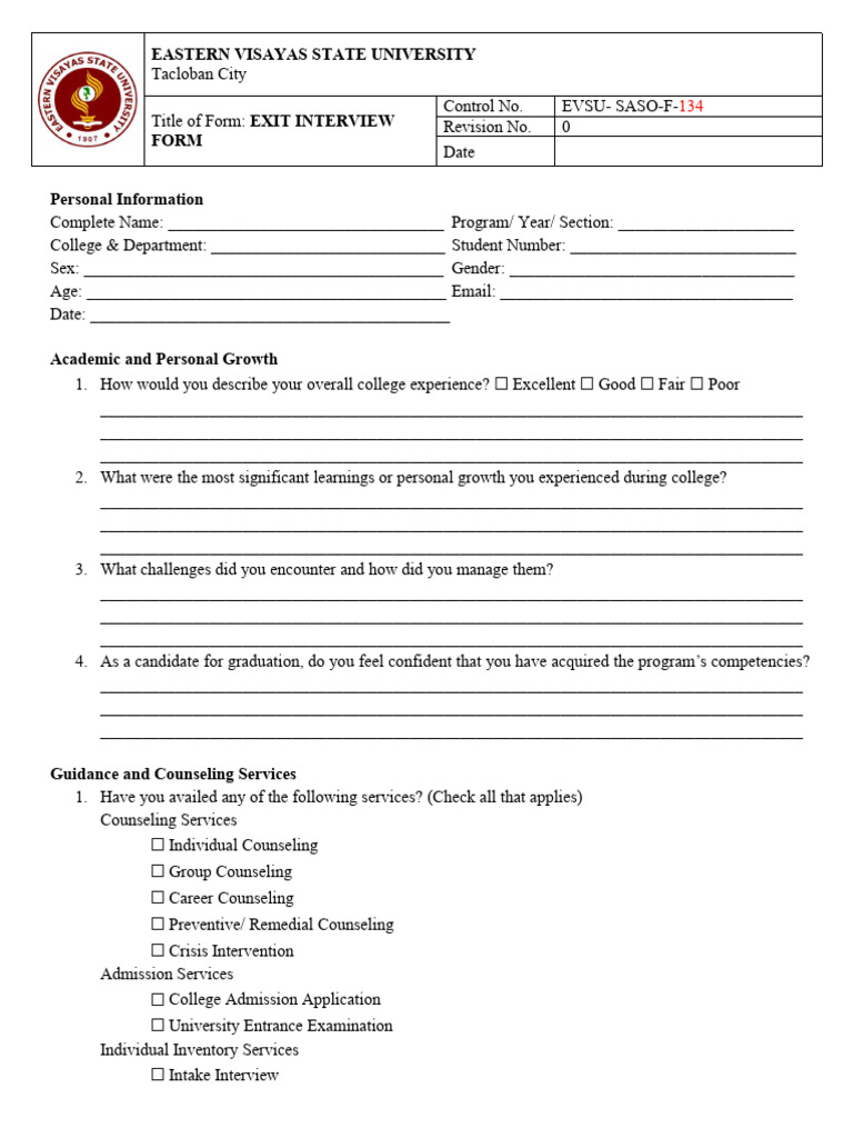 EVSU Exit Interview Form for Graduates | PDF | University And College ...