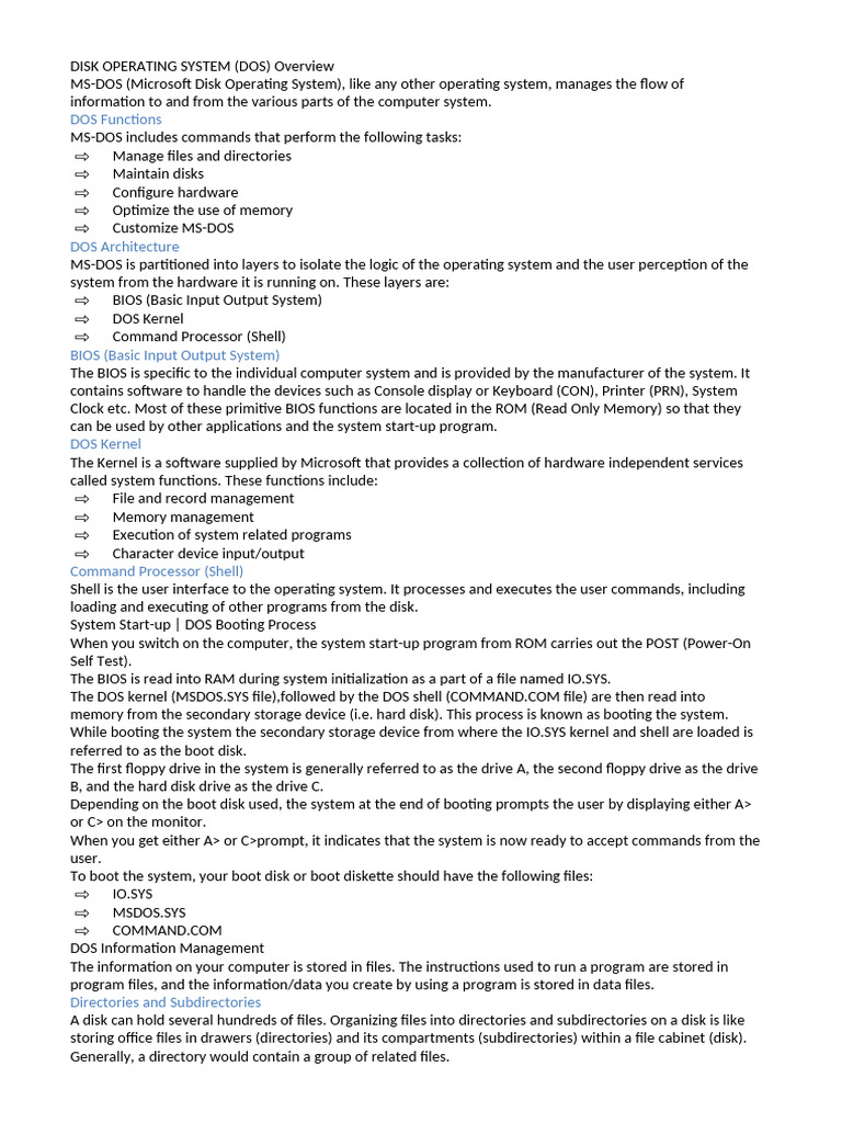 MS-DOS Overview and Functions | PDF | Bios | Operating System