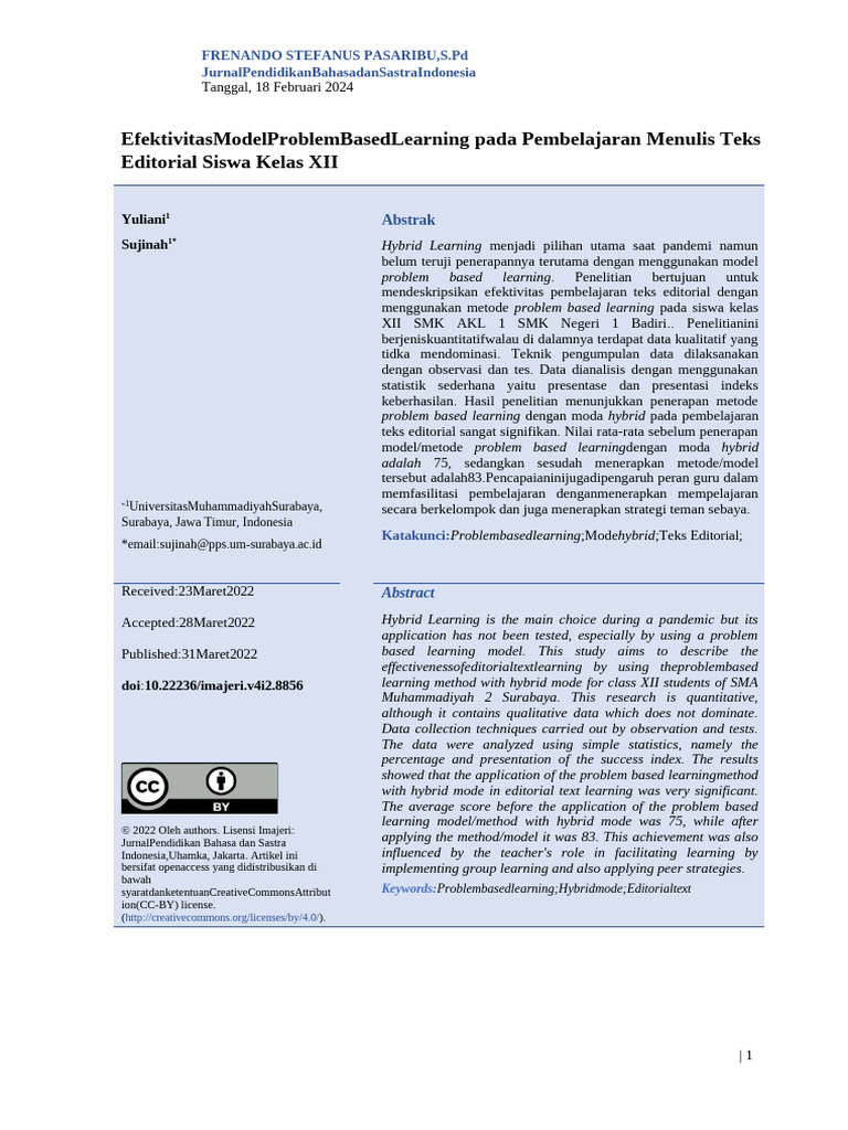 Efektivitas Problem Based Learning Teks Editorial | PDF