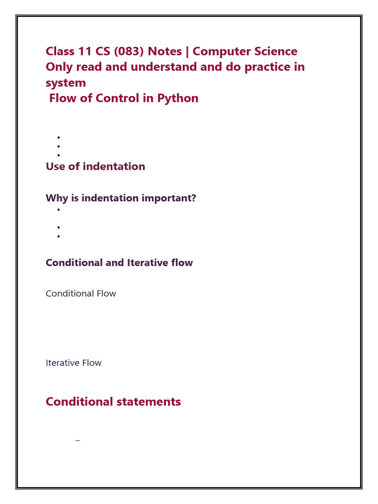 Class 11 CS: Flow of Control in Python | PDF | Control Flow | Python ...
