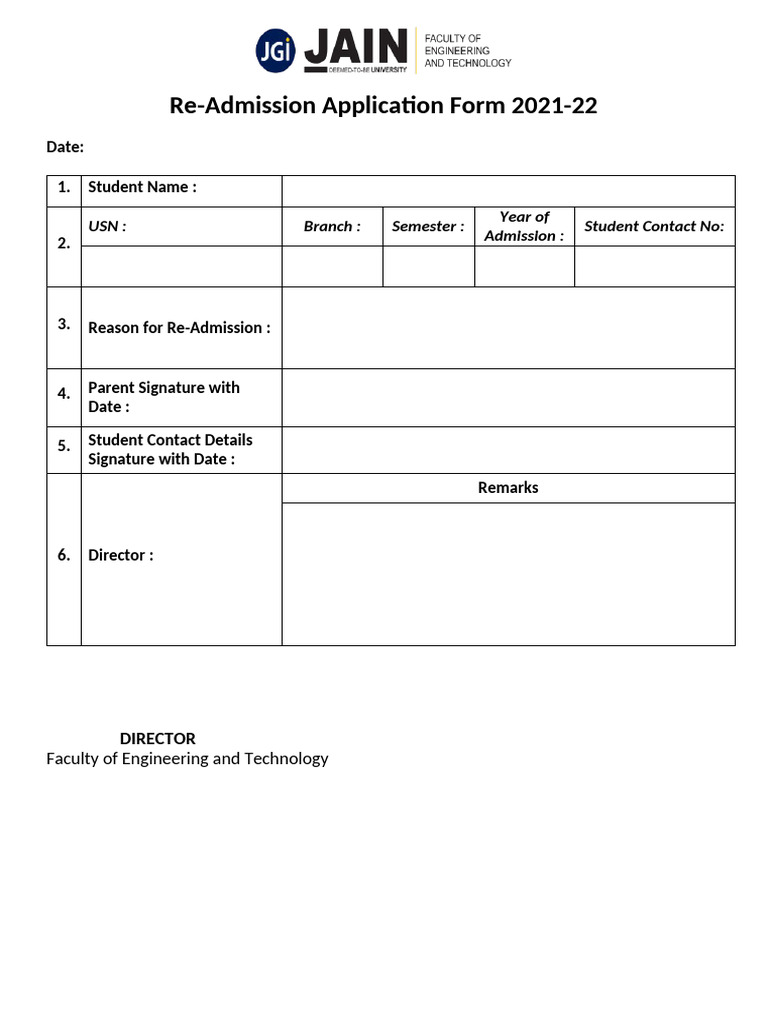 Re-Admission Application (2) | PDF