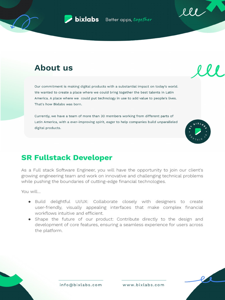 Job Post - SR Fullstack Developer M | PDF | Scalability | Computing