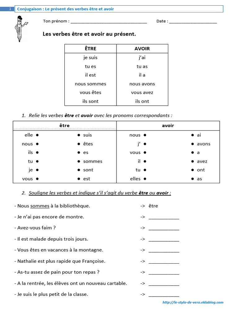Conjugaison des verbes être et avoir | PDF
