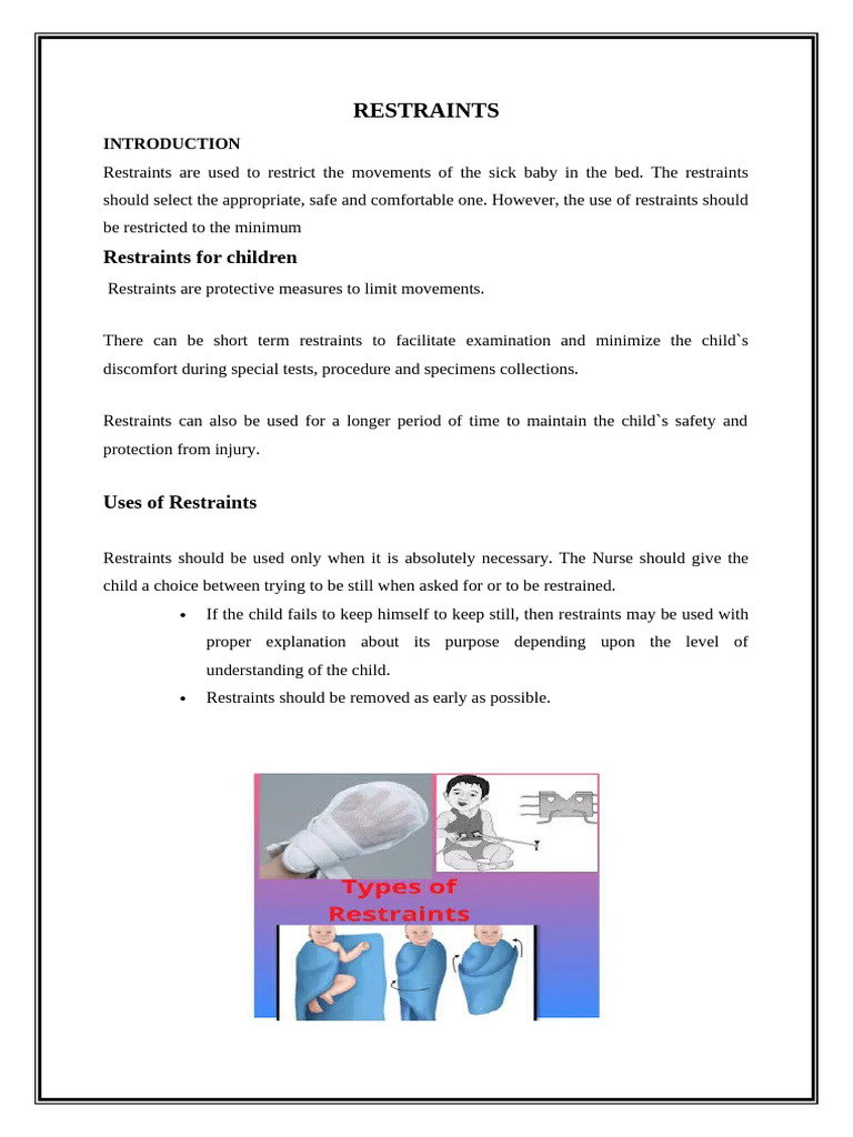 Pediatric Restraints: Types and Uses | PDF | Elbow | Clinical Medicine