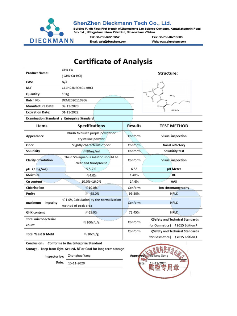 ghk-cu certificate of analysis (Copper Peptide) GHK-Cu Copper Peptide Skin