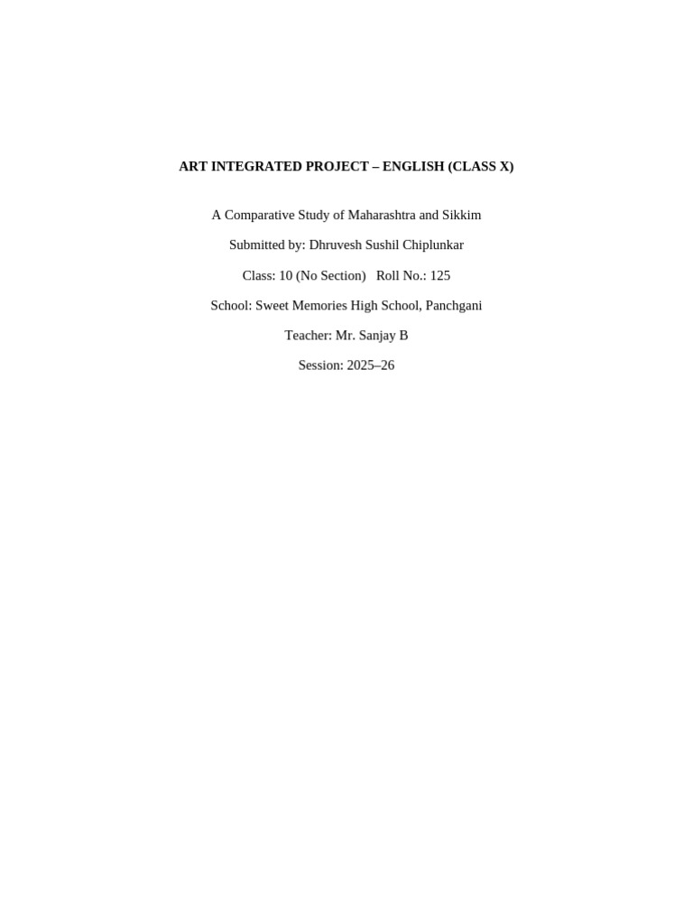 Art Integrated Project Maharashtra Sikkim | PDF